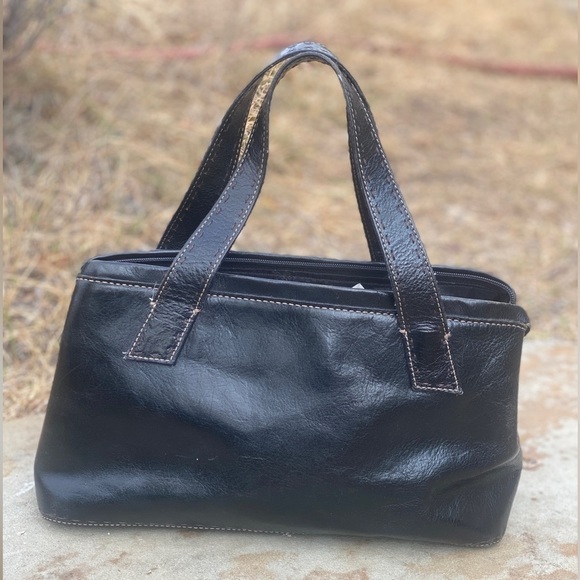 Fossil smooth black leather tote simple chic minimalist bag vintage - Picture 1 of 9